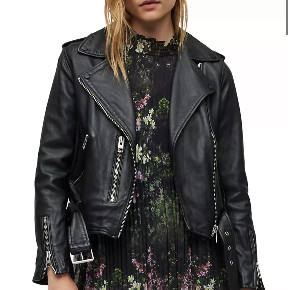 All‎ Saints Balfern Leather Biker Jacket Black- NWOT 0 - Picture 2 of 10